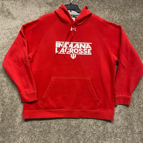 Indiana Hoosiers Hoodie Mens XL Red Pullover Sweatshirt Lacrosse Under Armour Cover