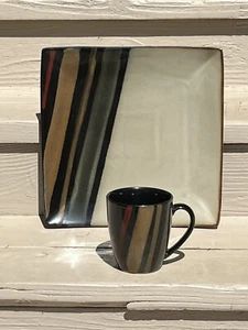 Sango Avanti Black Dinner Plates &Coffee Mugs (Set of 4) Stoneware - Picture 1 of 4