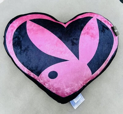 NEW WITH TAGS Playboy Bunny Heart Shaped Pillow / Black & Hot Pink / 16 X 12 - Image 1 of 3