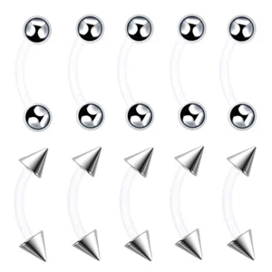 10/20/30pc Silicone Bar Steel Ball Curve Eyebrow Ring Snake Eye Ear Lip Piercing - Picture 1 of 6