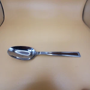 Vtg Stainless Steel Brown Faux Wood Inlay Mid Century Modern Design Table Spoon - Picture 1 of 7