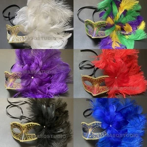 Máscara de plumas para pareja Mascarada Baile de graduación Cumpleaños Boda Soltero Fiesta de Mardi Gras - Imagen 1 de 18
