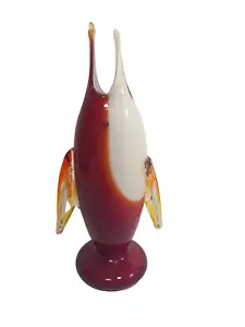 Murano Vintage Glass Fish Red & White Cased Glass Stylised Swordfish 1 Stem Vase - Picture 1 of 8
