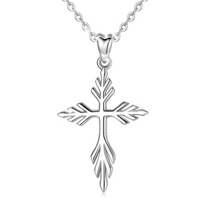 CRYSTTAL Angel Cross Pendant 925 Sterling Silver Women Necklace Gift Accessory - Picture 1 of 10