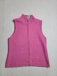 Eddie Bauer Vest Womens L Full Zip Pink Gray Lambswool Knit Lined Outdoor Mom - Picture 1 of 12