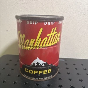 Vintage 2 lb Tin MANHATTAN Coffee Can with Lid - Picture 1 of 14