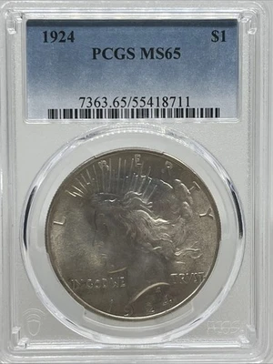1924 P Peace Dollar PCGS MS65 Original White Frosty Luster With Nice Toning - Image 1 of 4