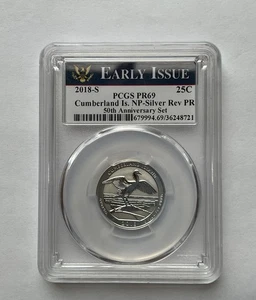 Cumberland 2018 S Argento Is. Set 50 Ann NP Reverse Proof PR69 PCGS prima emissione - Foto 1 di 2