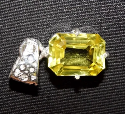 40 Karat einer Natürlichen Gelbe Saphir Smaragdschliff 925 Solid Silber Anhänger - Bild 1 von 4