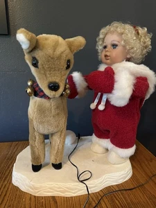 Vintage Weihnachtsmann bestes animiertes Schneekind Mädchen & Rentier großes Weihnachtsdisplay FUNKTIONIERT! - Bild 1 von 13
