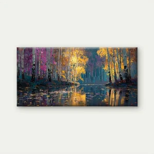 Autumnal Forest ,Golden Trees Wall Art Canvas Office Home Room Unframed 120x60cm - Bild 1 von 4