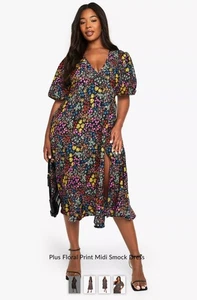 Plus floral print midi smock dress size 28 from Boohoo work wedding races party - Picture 1 of 11