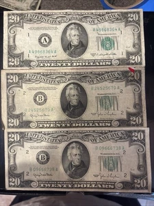 1950 Federal Reserve Note $20 LOT OF 3 - Picture 1 of 2