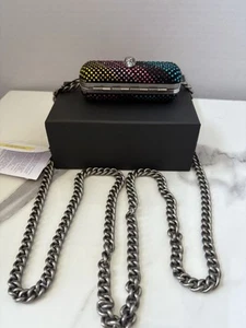 Multi Rhinestone Chain Strap Lipstick Holder Clutch Crossbody Bag Multi Color - Picture 1 of 10