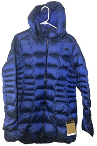 THE NORTH FACE Mujer XL Aconcagua Destacar Sudadera con Capucha Monterey Azul Puffer Chaqueta Nueva - Imagen 1 de 13