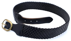Loft Womens Black Woven Leather Belt Brass Buckle Vintage Boho Y2K - Picture 1 of 6