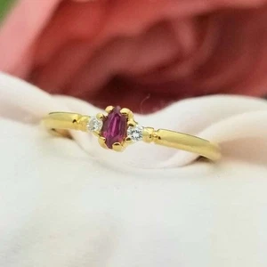 Natural Red Ruby and Diamonds Gemstone 14k Yellow Gold Stackable Ring - Picture 1 of 7