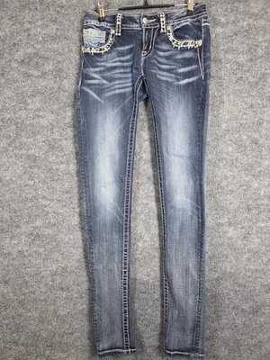 Pantalones de mezclilla Miss Me para mujer 26 azules ajustados JE584652X adornados desgastados Foto 1 de 4