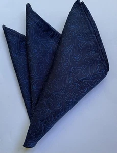 Men’s 9 Inch Pocket Square, Dark Blue With Lighter Blue Pattern  - Picture 1 of 5