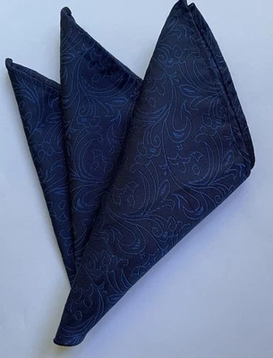 Men’s 9 Inch Pocket Square, Dark Blue With Lighter Blue Pattern  - Image 1 of 4