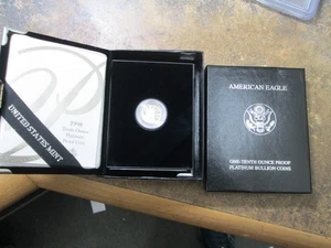 1998-W $10 Platinum American Eagle 1/10 oz Proof Ultra Cameo – Perfect COMPLETE - Picture 1 of 3