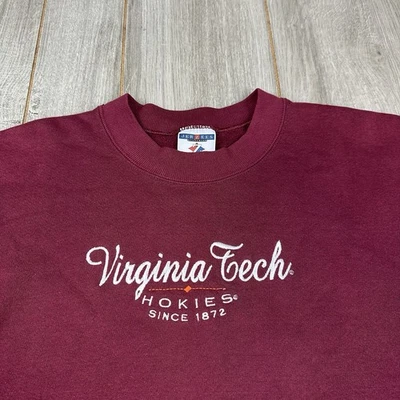 Vintage Virginia Tech Hokies Crewneck Sweatshirt Size M Jerzees Red *flaw - Image 1 of 4