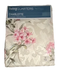 Living Quarters Charlotte Damask Tablecloth 70” Round Pink Flowers Shabby  Chic - Picture 1 of 4
