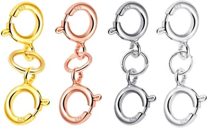 4 Pcs 925 Sterling Silver Necklace Clasps Double round Spring Ring Closures Exte - Picture 1 of 12