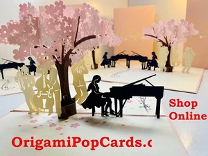 Origami Pop Cards Pink Symphony Orchestra Music Band 3D Pop Up Greeting Card - Picture 1 of 12