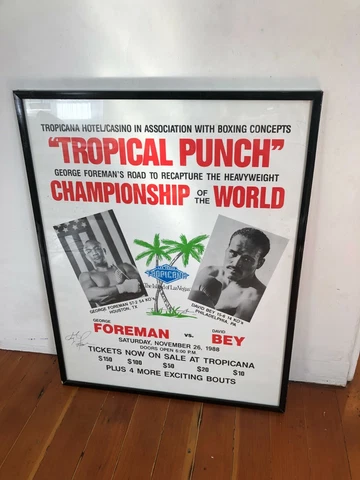 George Foreman Autographed Fight Poster VS David Bey Tropical Punch Rare 1988 Cover