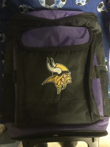 Logo Minnesota Vikings Rolling Backpack Cooler Telescoping Handle NFL Tailgating Cover