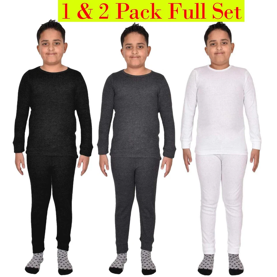Kids Thermal Long Johns Set Boys Girl Top Bottom Underwear Baselayer Long Sleeve - Image 1 of 1