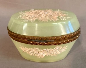 Antike französische grüne Opalglas Kommode Schatulle 1880er vergoldete Bronze & floral Biskuit - Bild 1 von 8