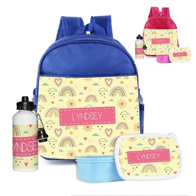 PRINT MANIACS Personalised School Backpack Childrens Kids set of 3 Bag+Lunch Box+Water Bottle