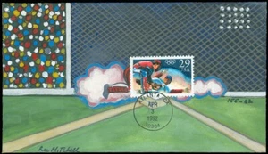 APR 3 1992 Atlanta GA, LEE MITCHELL DIPINTO A MANO, BASEBALL timbro nel design! #2619 - Foto 1 di 1