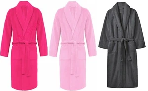 New Womens Ladies Bathrobe 100%Cotton Terry Towelling Shawl Dressing Bath Robes - Picture 1 of 12