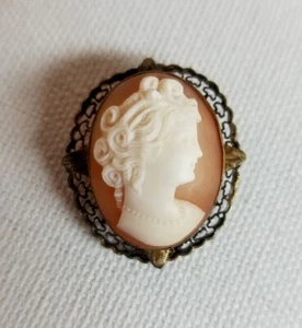 Vintage Victorian Lady Carved Shell Cameo Pin Pendant 1/20 14K Gold Filled  - Picture 1 of 9