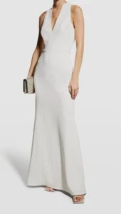 $595 Badgley Mischka Women's White V-Neck Column Gown Dress Size 0 - Picture 1 of 4