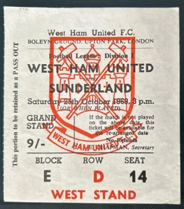 1969 West Ham United V Sunderland Football Match Ticket Stub Upton Park - Picture 1 of 4