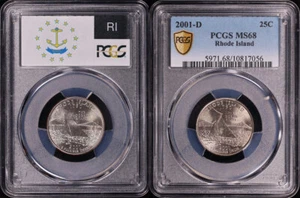2001-D&P Rhode Island State Quarter 2 Coin Set PCGS MS-68 - None Graded Higher! - Picture 1 of 2