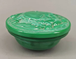 9135250  Dose Slevogt grünes Opalinglas Rosendekor 10,5x6cm - Bild 1 von 5