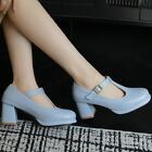 Spring Women's Shoes T-strap Round Toe Mary Jane Shoes High Chunky Heels 33-48