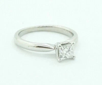 Platinum .50ct Princess Diamond Estate Engagement Ring Vintage Women's Jewelry - Image 1 of 4