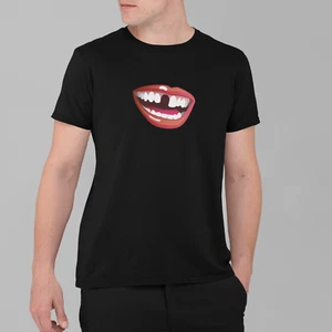 T-shirt top da uomo con parodia divertente sorriso senza denti stampata cotone alla moda - Foto 1 di 3