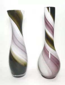 Purple And Brown Handmade Blown Art Glass Bud Vases - 2 Pieces - Picture 1 of 7