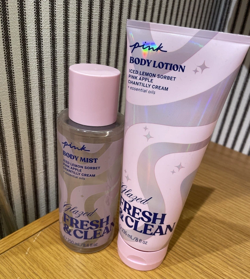 VICTORIA'S SECRET PINK GLAZED FRESH & CLEAN  BODY MIST SPRAY & LOTION 8.4 OZ NEW - Image 1 of 1