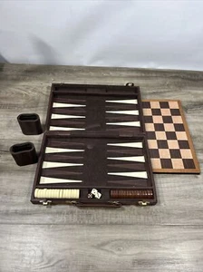 Vintage Backgammon Game Set in Brown Corduroy Case with checkerboard - Picture 1 of 12