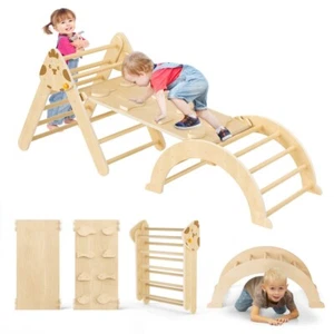 7 in 1 Klettergerüst Kletterdreieck Rutsche Bogen Wippe Holz Kinder Montessori - Bild 1 von 14
