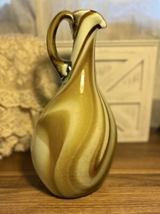 Mundgeblasener Murano Stil Wirbel Glas Krug / Ewer Braun & Beige - Bild 1 von 8