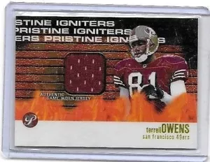 CAMISETA USADA DE JUEGO TERRELL OWENS 2003 TOPPS PRÍSTINE ENCENDERS ~ 49'ERS HOF - Imagen 1 de 1